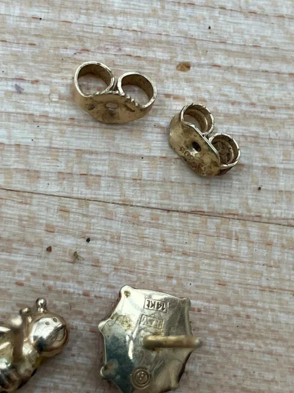 Vintage 14K Gold Italian Ladybug & Enamel Bee Mismatched Studs - Signed